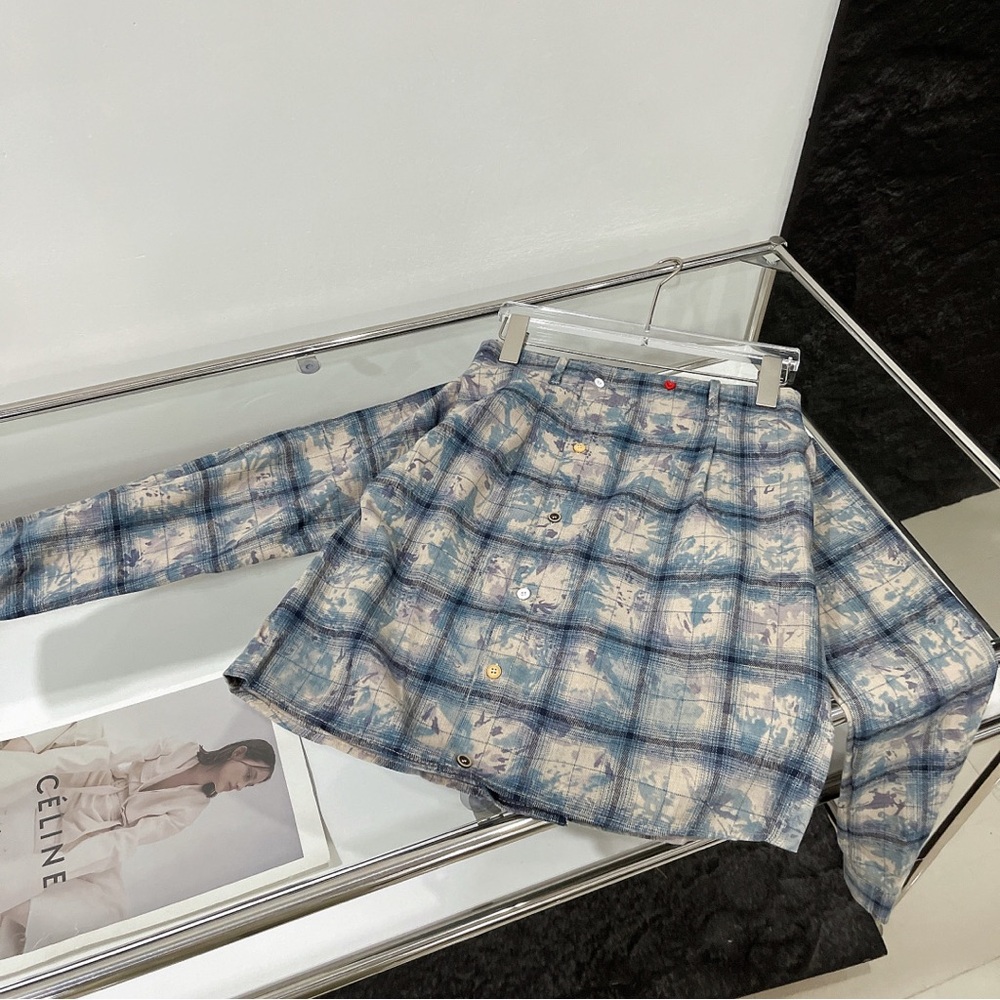 Acne Studios Blue and White Gradient Check Bandeau Blouse - Picture 6 of 12